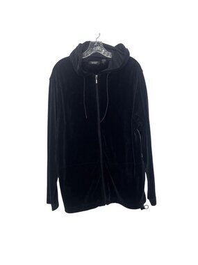 Ashford Sport Velour Full-Zip Hoodie Medium Black New Adjustable Drawstring